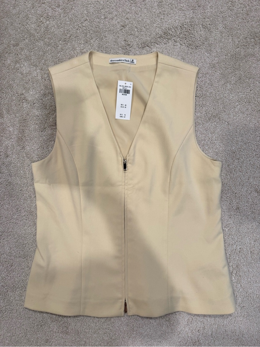 NWT Abercrombie & Fitch Pale Yellow Zip-Front Tank Vest